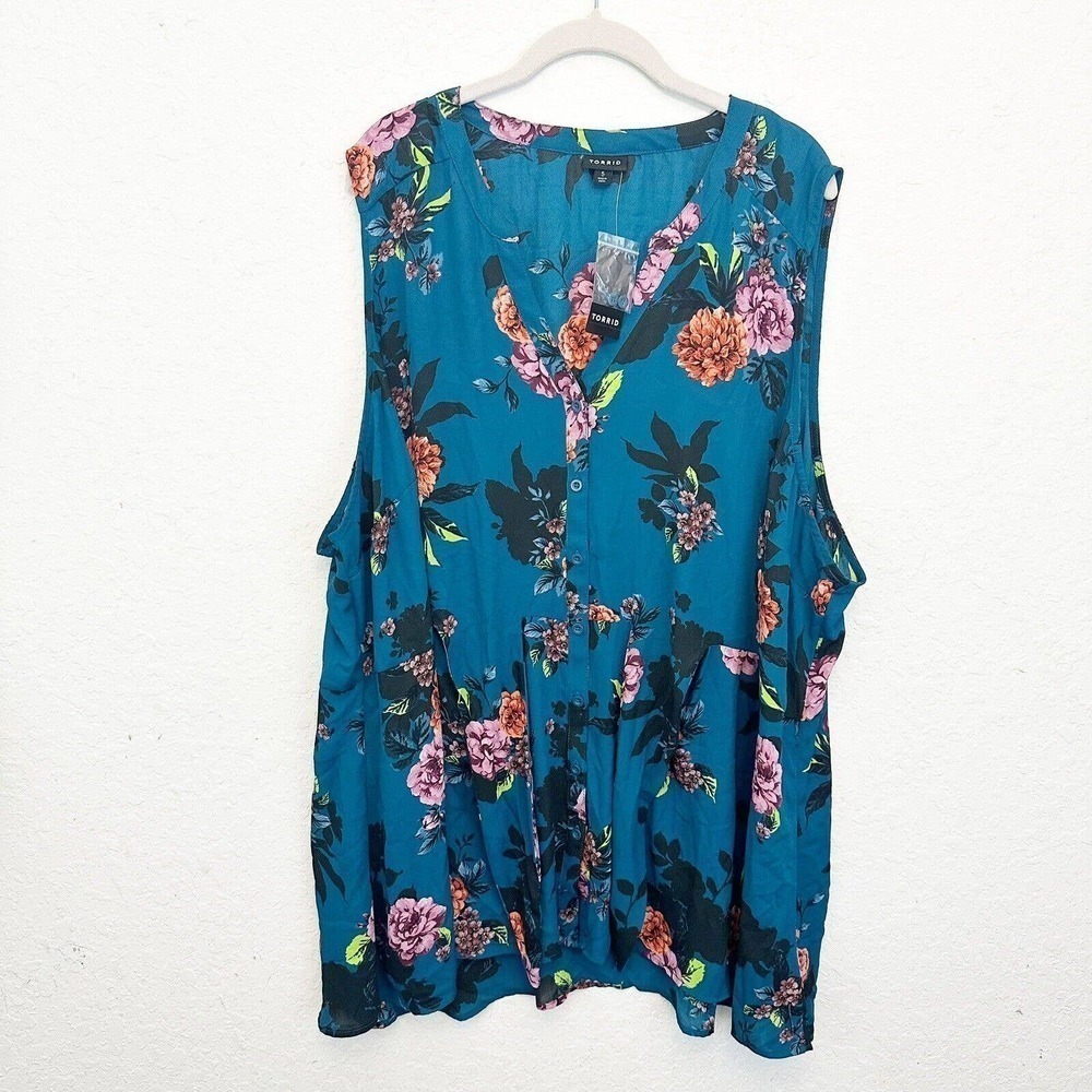 NWT Torrid Womens Blouse Size 5X Peplum Georgette Button Front Tie Front - Picture 3 of 5